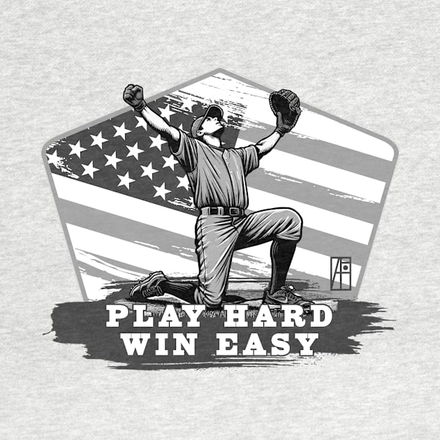 USA - American BASEBALL - Baseball: Play hard, win easy - bw by ArtProjectShop